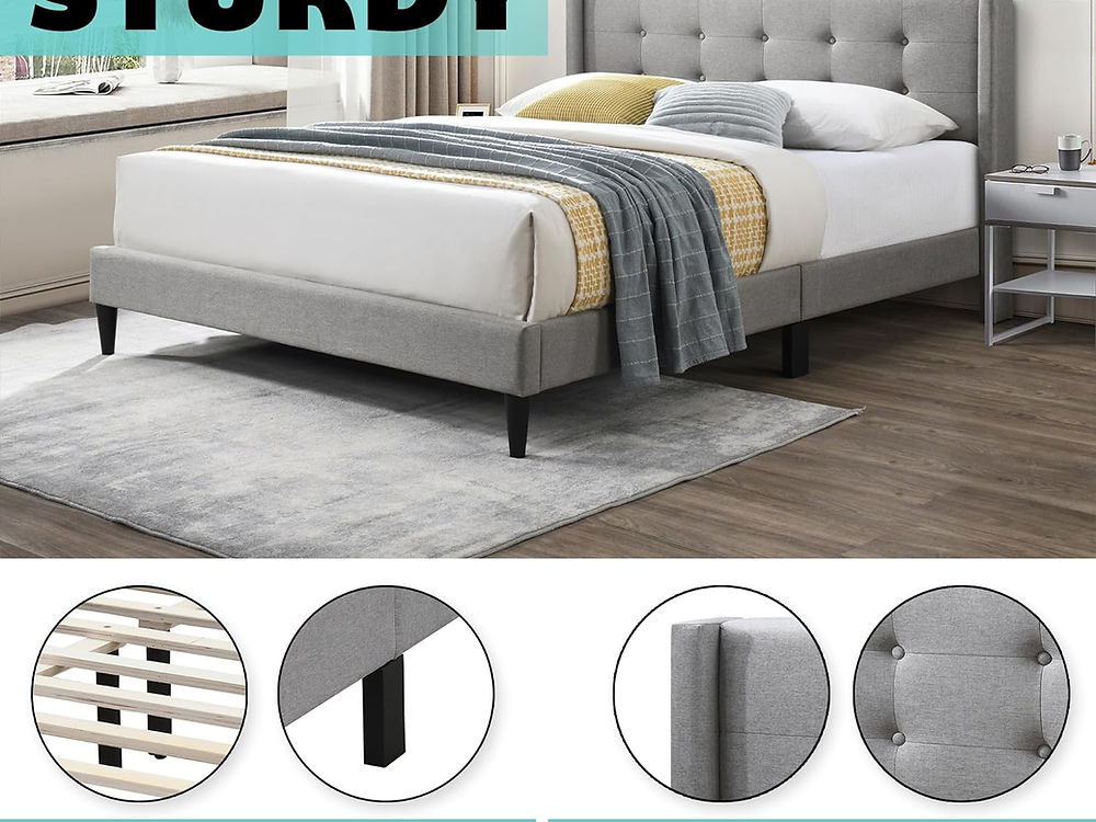 Mckenzie Grey Tuffed Bed in 3 Sizes