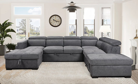 Left Hand Facing Chaise Sofa Bed Sectional,Large Lift-Up Storage Bench Compartment in Grey