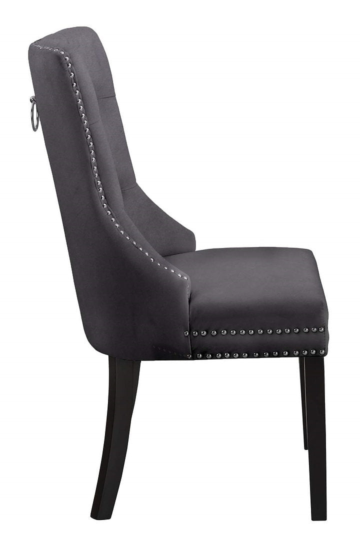 Grey Velvet Dining Chair with Nail Head Details (1 PC)