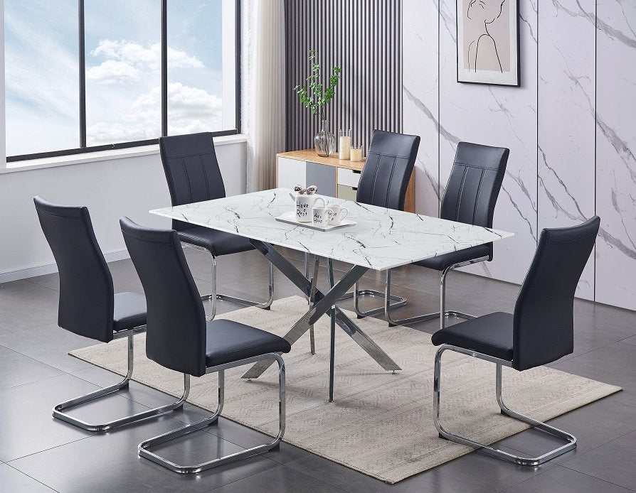 7 PC Dining Set in Black Chrome