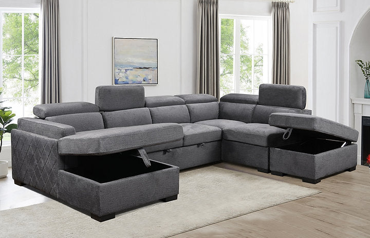 Left Hand Facing Chaise Sofa Bed Sectional,Large Lift-Up Storage Bench Compartment in Grey