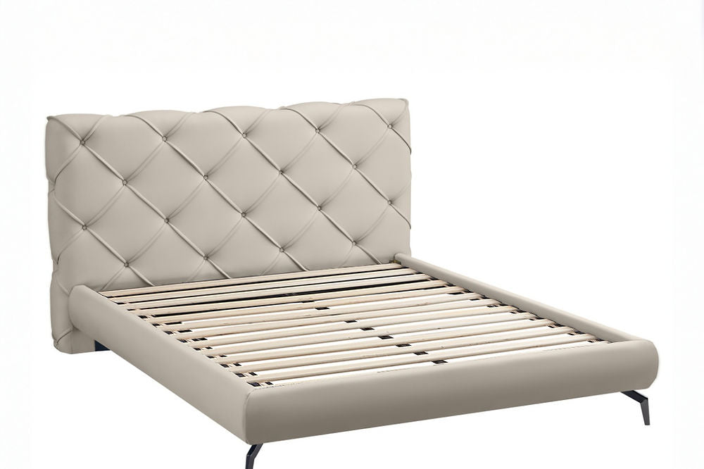 Diamond Pattern Modern Bed in Cream  (Queen & King)