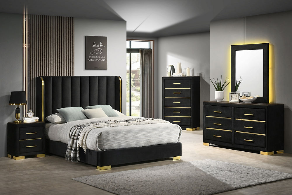 Maddison 6 Drawer Dresser in Black Velvet