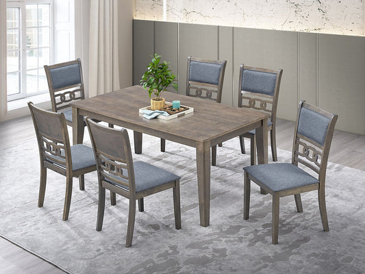 7 Pc Vintage Style Fabric Upholstered Dining Set in Antique Grey