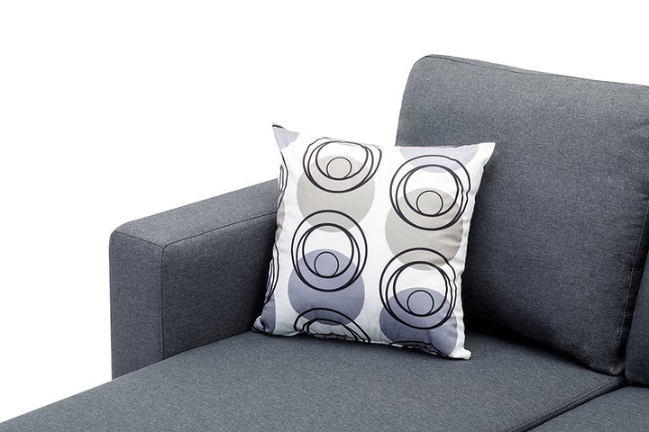 Grey Fabric Sofa, Reversible Chaise Lounge With Chrome Legs and Accent Pillows