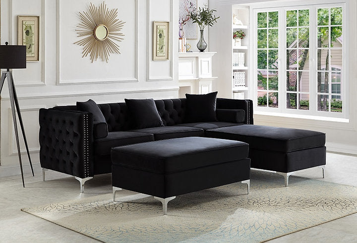 Sectional W/Reversible Chaise (Black Velvet)*Ottoman Sold Separately