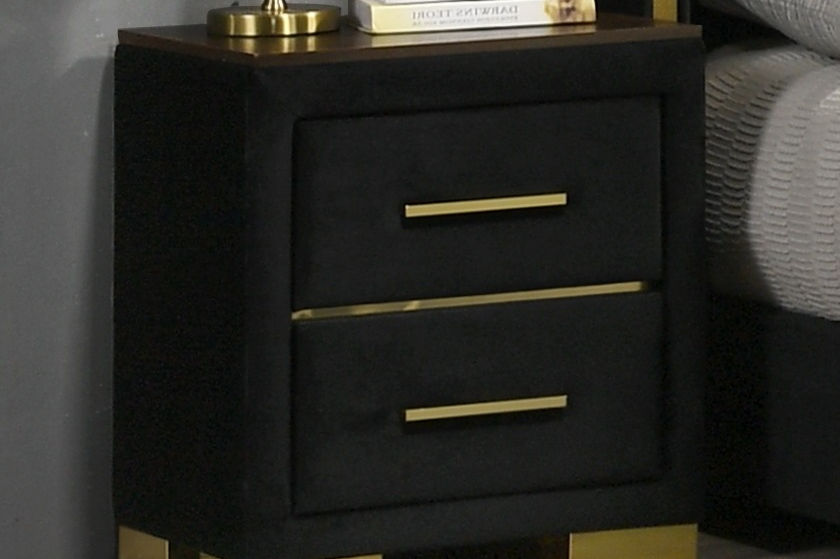 5 Pc Bedroom Set Black Velvet with Gold Accent