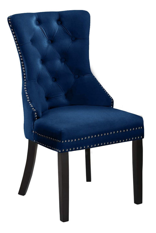 Blue Velvet Dining Chair with Nail Head Details (1 Pc)