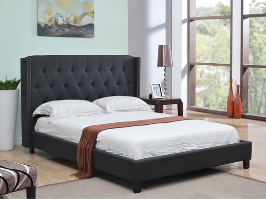 Charcoal Linen High Back Bed Frame