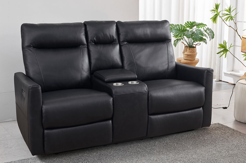 3pc Recliner Set, Soft Black Leather Match