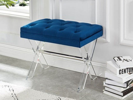 Blue Velvet with Acrylic Legs and Chrome Accents Bench