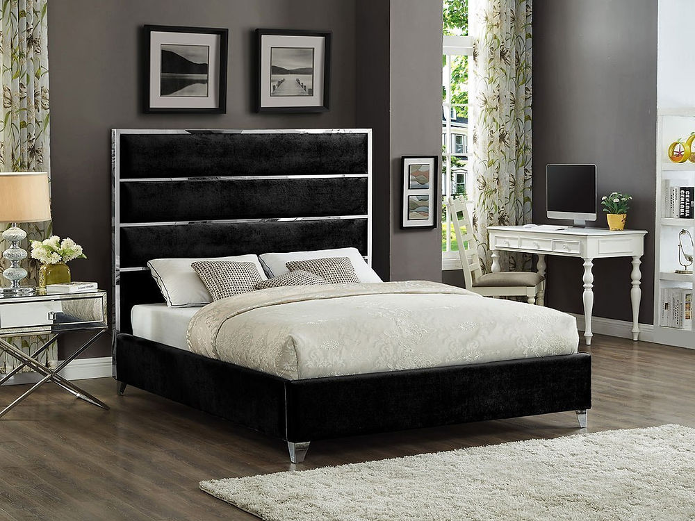 Black Chrome Celebrity Platform Bed in King & Queen