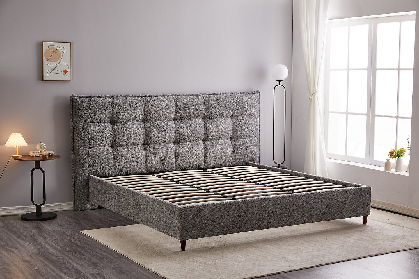 5940 Modern Style Tuffed Bed in Grey  (Queen & King)