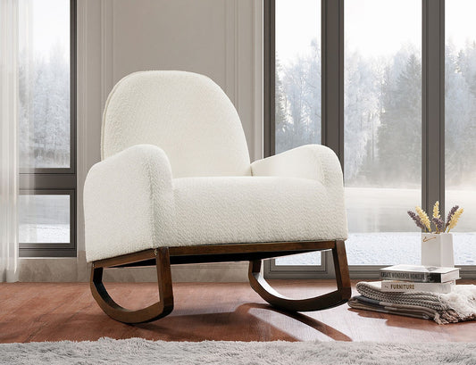 Beige Boucle Fabric Rocking Accent Chair