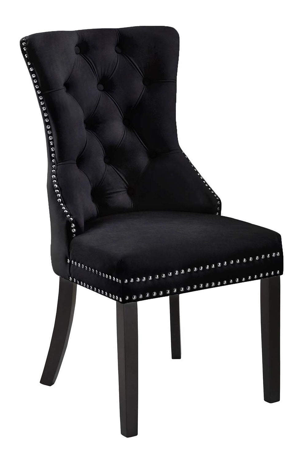 Black Velvet Dining Chair with Nail Head Details (1 PC)