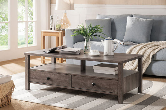 Distressed Grey Coffee Table,
2 Pull-Out Storage Drawers,
Storage Shelf