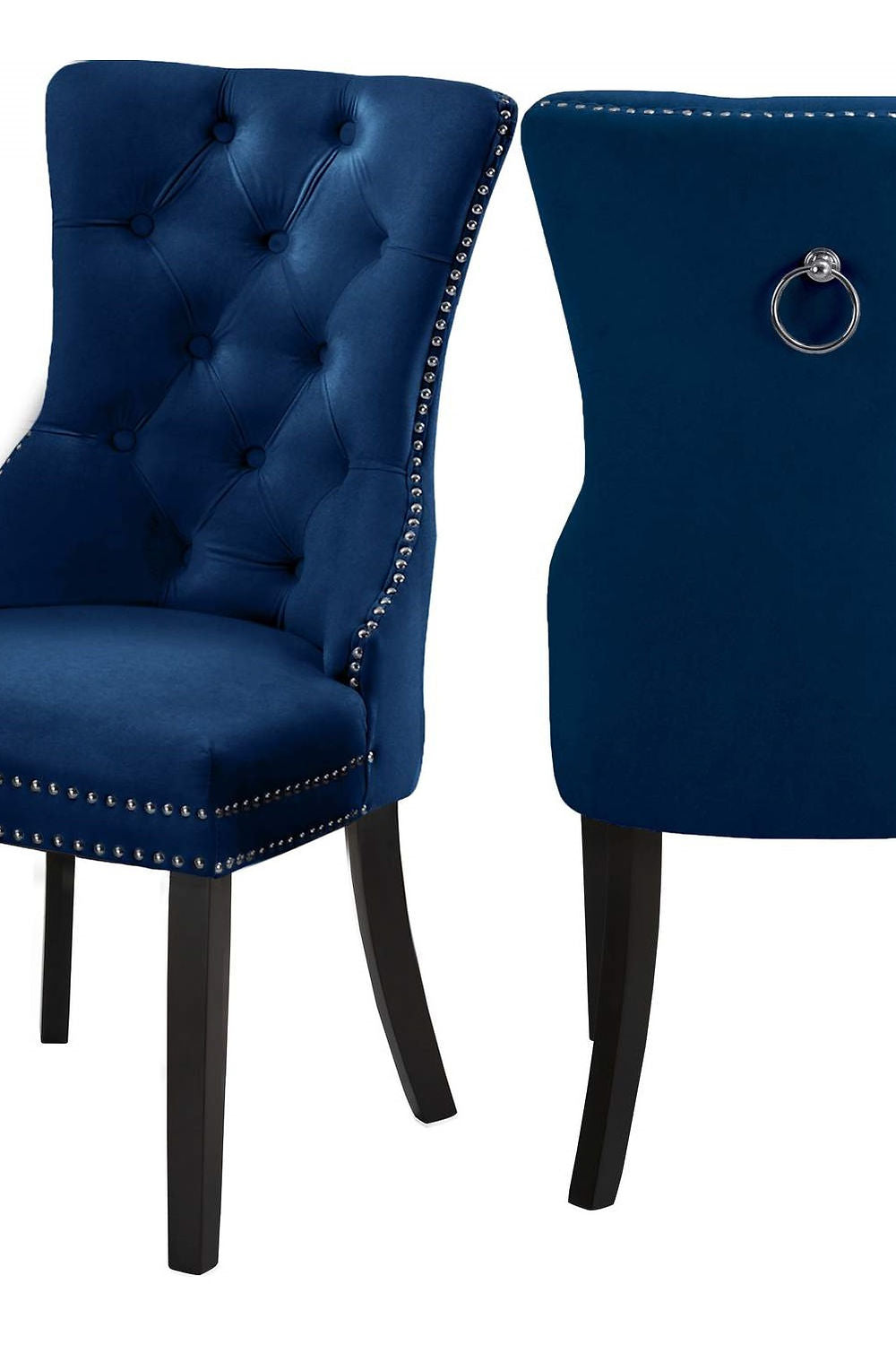 Blue Velvet Dining Chair with Nail Head Details (1 Pc)