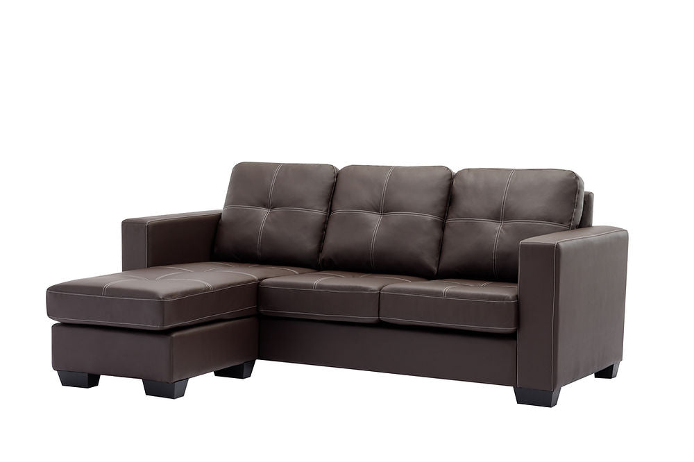 Reversible Sofa Sectional, Black Bonded Leather with Contrast Stitching