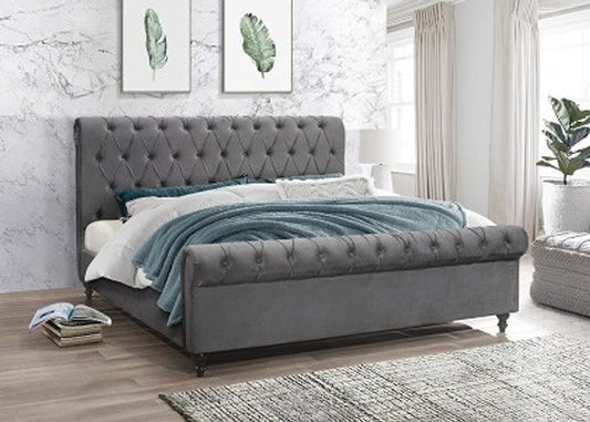 Kings & Queens Grey Velvet Fabric Bed with Deep Button Tufting (IN 2 SIZES)