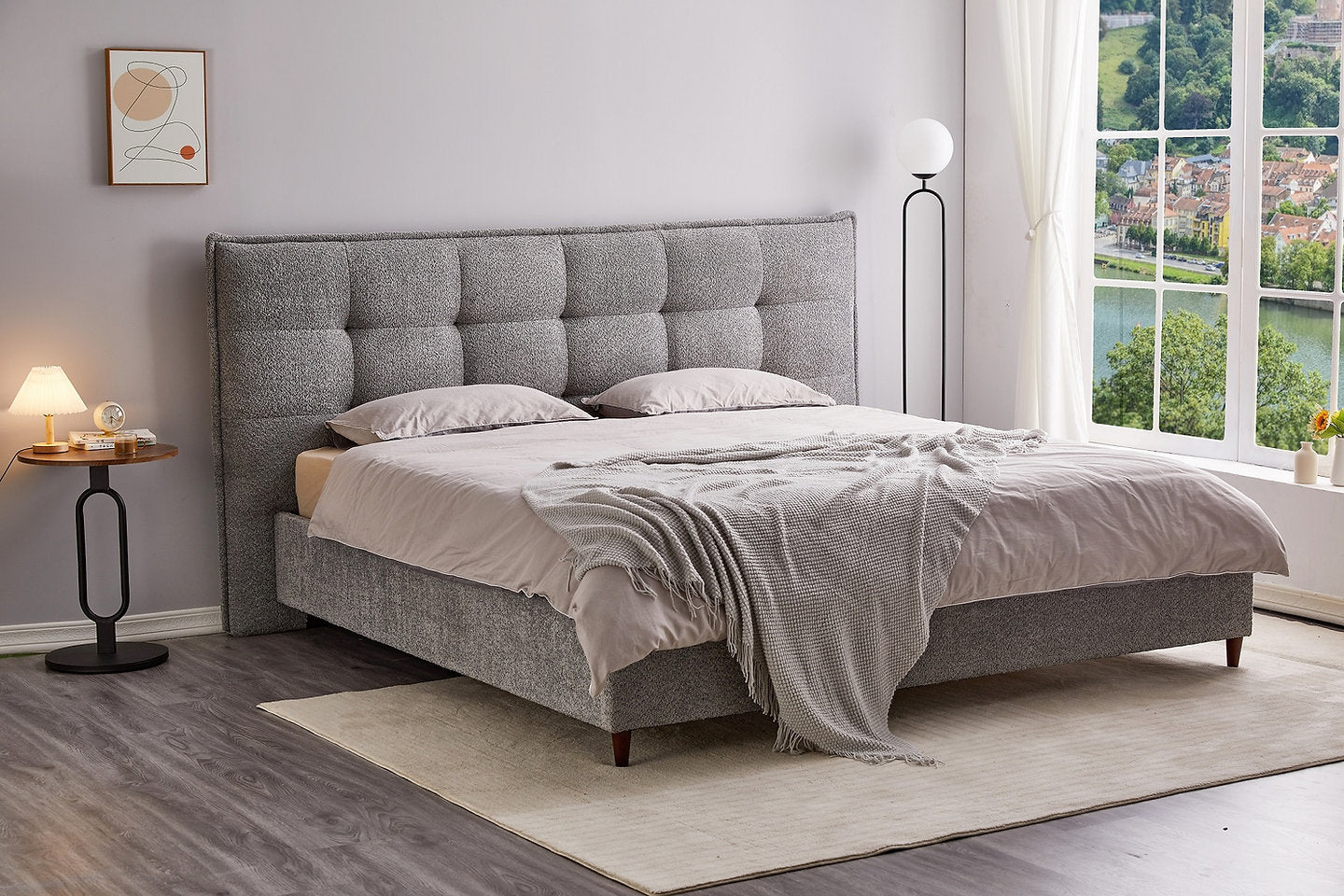 5940 Modern Style Tuffed Bed in Grey  (Queen & King)