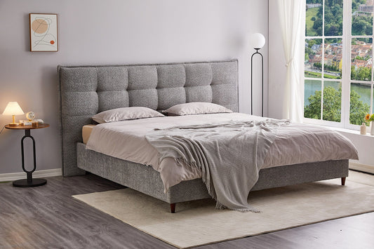 5940 Modern Style Tuffed Bed in Grey  (Queen & King)