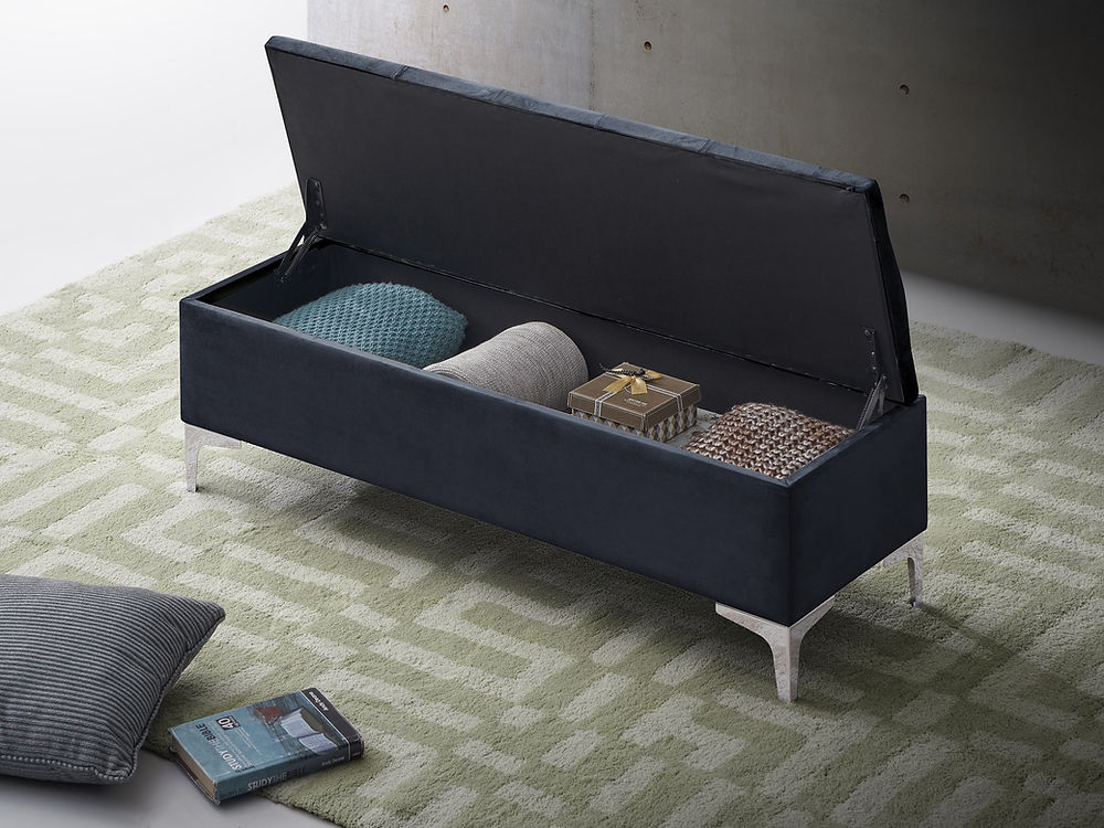 Accent Storage Bench (Black Velvet & Nailheads)