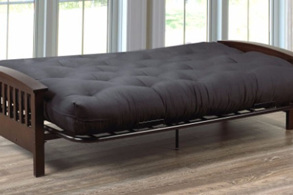 Metal Futon Frame With Espresso Wooden Arms Sofa