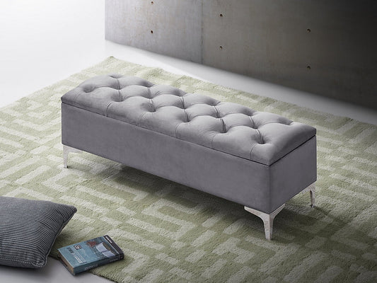 Accent Storage Bench (Grey Velvet & Nailheads)