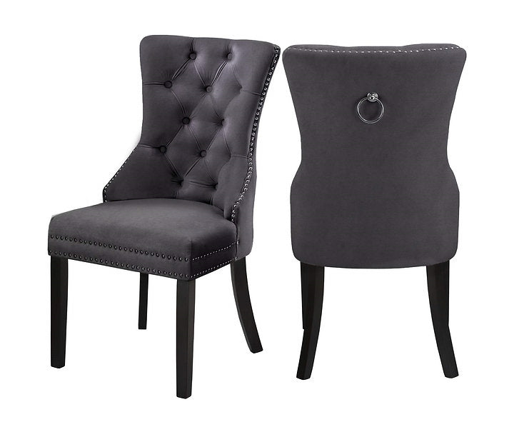 Grey Velvet Dining Chair with Nail Head Details (1 PC)