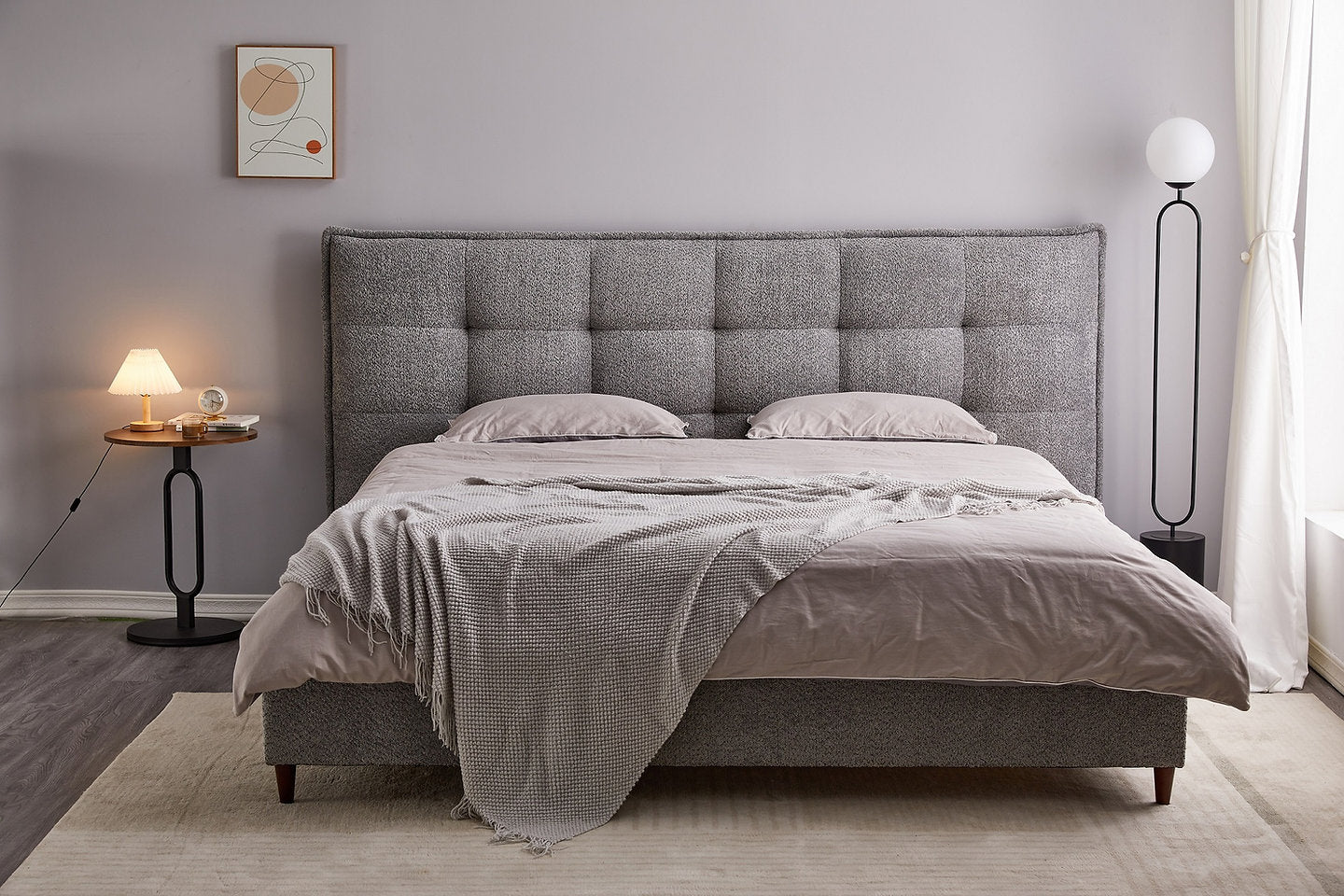 5940 Modern Style Tuffed Bed in Grey  (Queen & King)