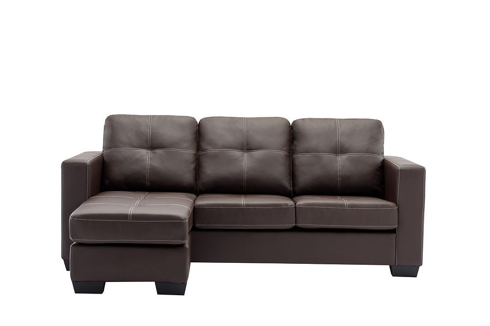 Reversible Sofa Sectional, Black Bonded Leather with Contrast Stitching