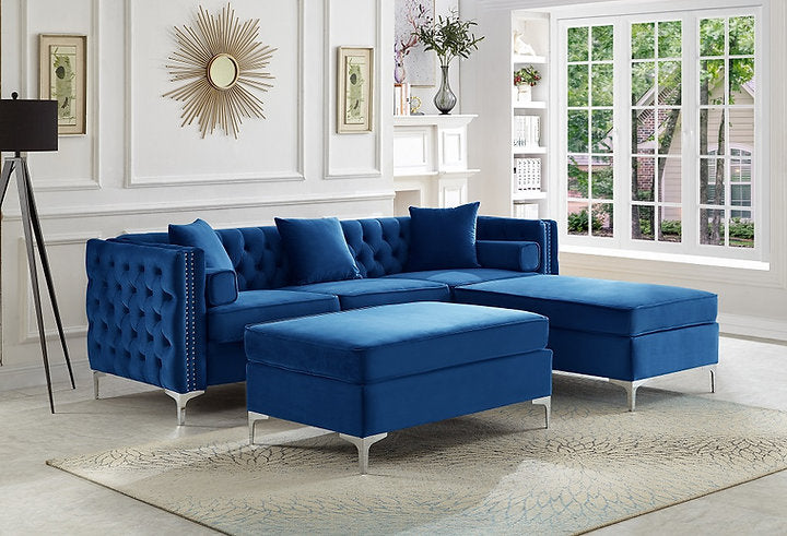 Sectional W/Reversible Chaise (Blue Velvet)