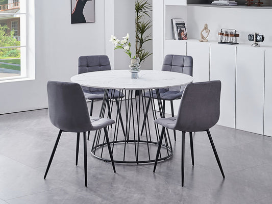 Halcyon 5 Pc White Marble Veneer Top With Grey Pedestal Steel Base Dinette Set