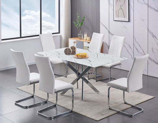 7 PC Dining Set in White Chrome