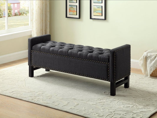 Charcoal Fabric Studded Storage Bench