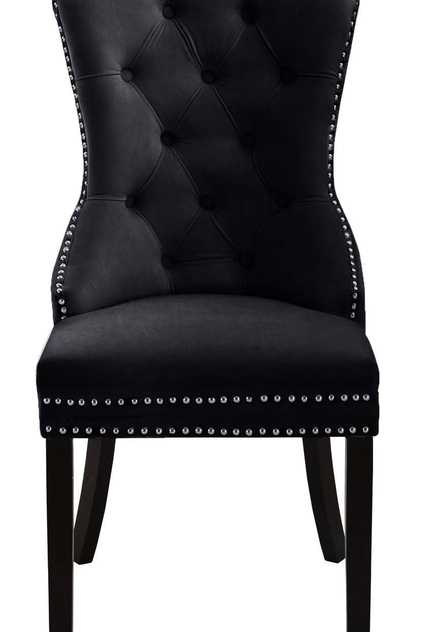 Black Velvet Dining Chair with Nail Head Details (1 PC)