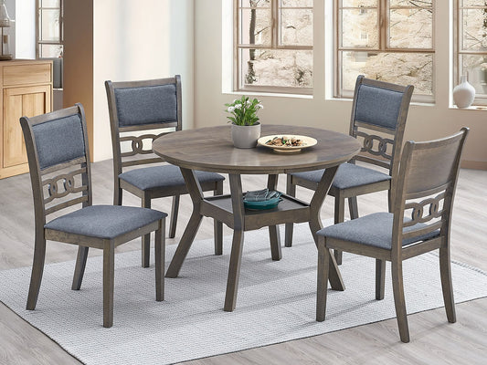 5 Pc Vintage Style Fabric Upholstered Dining Set in Grey