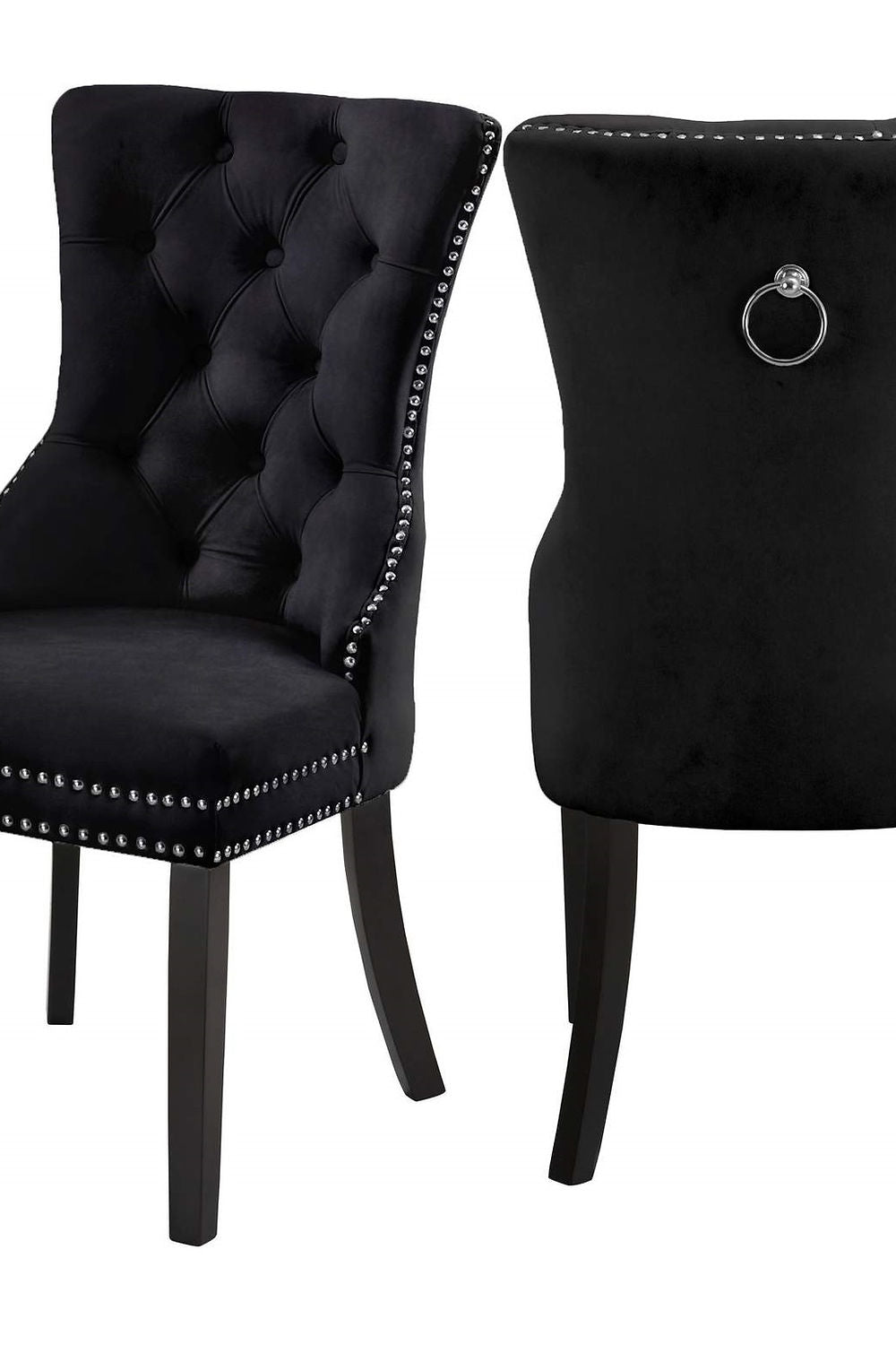 Black Velvet Dining Chair with Nail Head Details (1 PC)