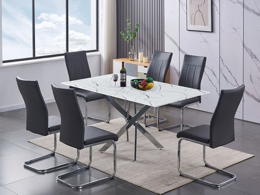 Grey 7 PC Dining Set in Chrome