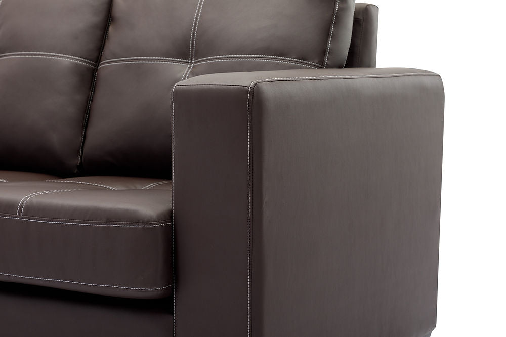 Reversible Sofa Sectional, Black Bonded Leather with Contrast Stitching