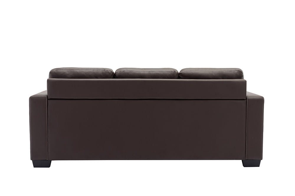 Reversible Sofa Sectional, Black Bonded Leather with Contrast Stitching