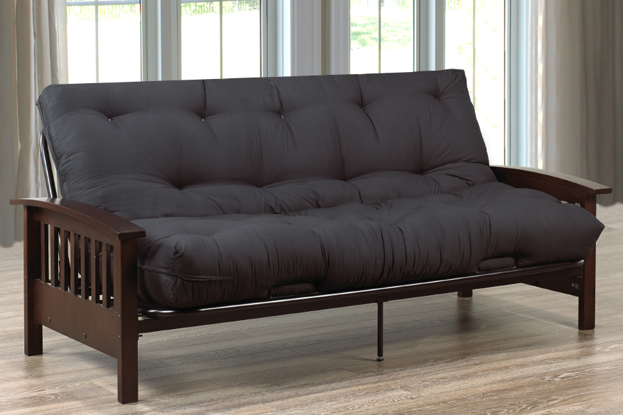 Metal Futon Frame With Espresso Wooden Arms Sofa