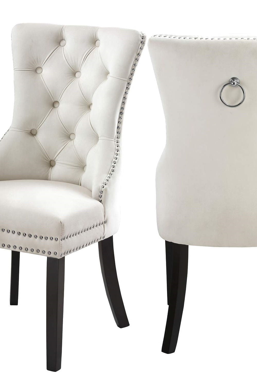 Cream Velvet Dining Chair with Nail Head Details (1 pc)