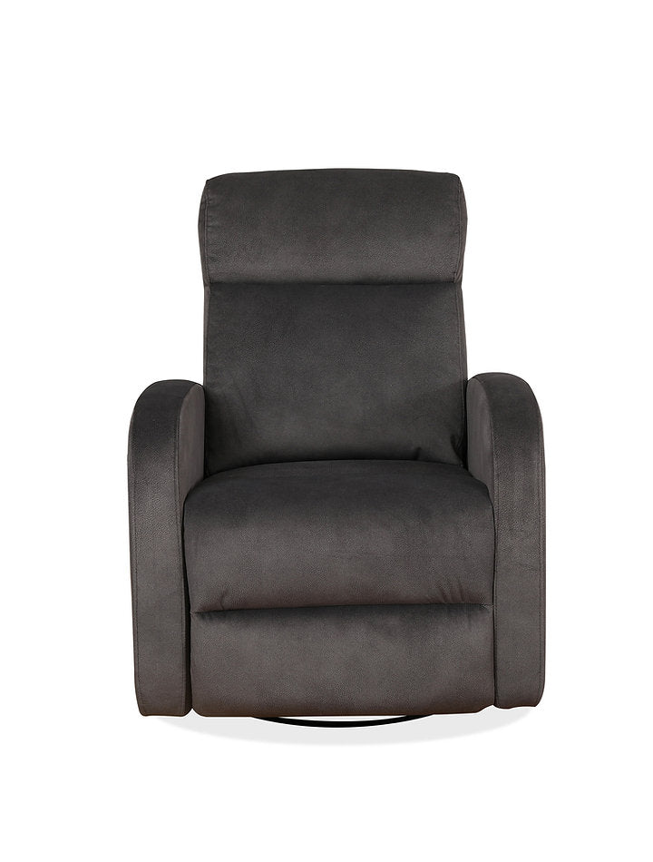 Recliner Chair with Pull Handle
Features Soft Charcoal Fabric 
Swivel Glider Mechanism
Zero Wallhugger. Soft Charcoal