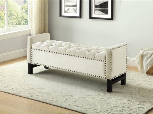 Cream Velvet Studded Storage Bench