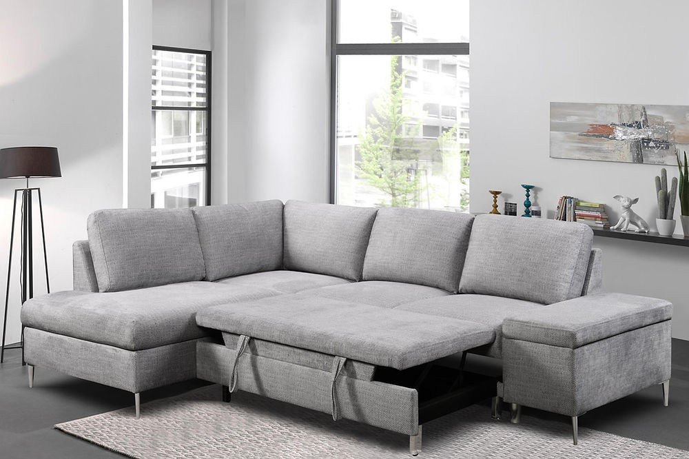 LHF Sofa Bed Sectional in Soft Grey