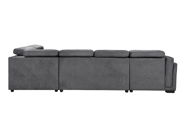 Left Hand Facing Chaise Sofa Bed Sectional,Large Lift-Up Storage Bench Compartment in Grey