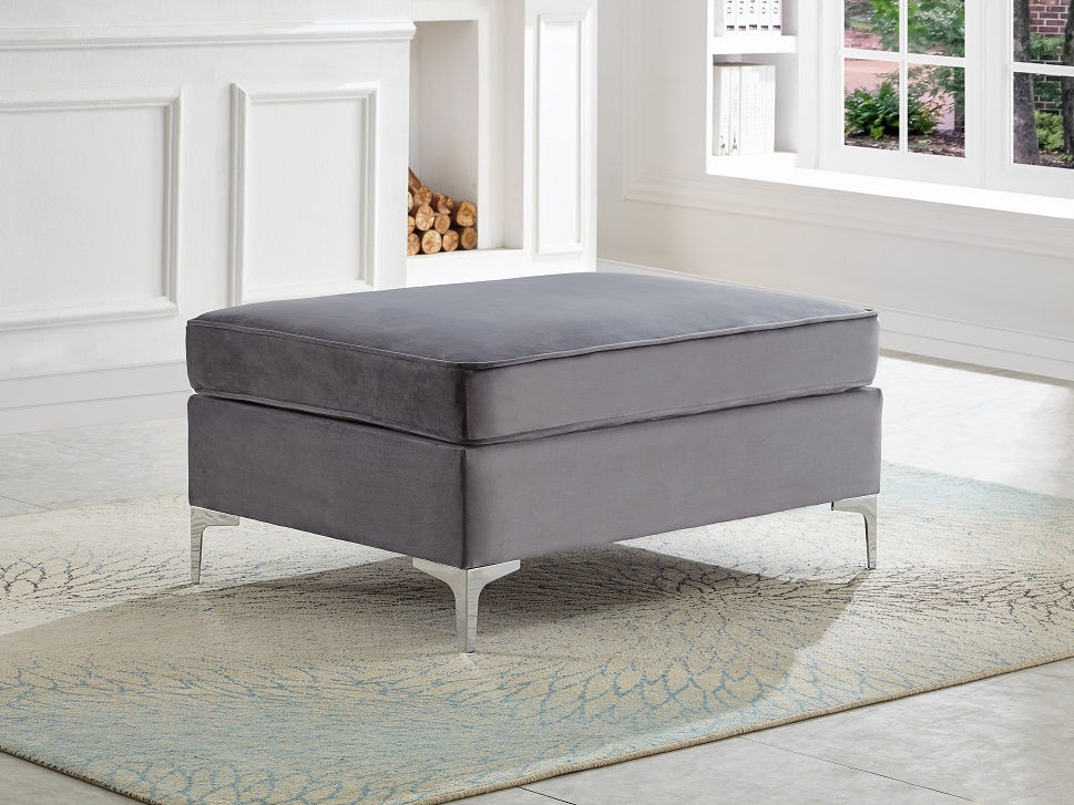 Grey Velvet Ottoman With Chrome Legs (Matching Sofa)