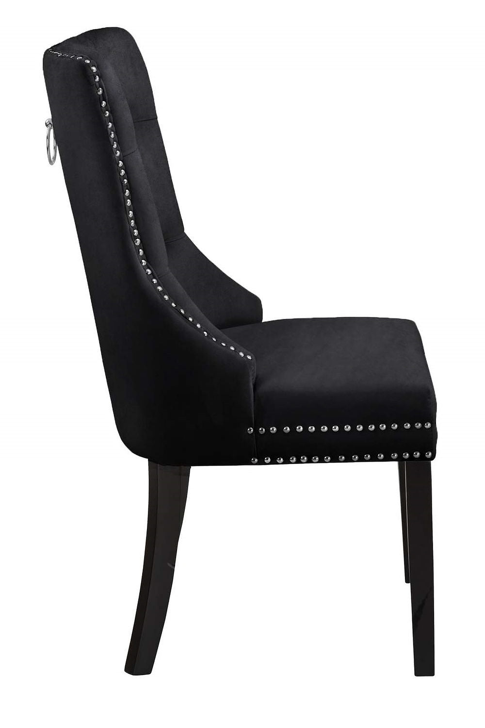 Black Velvet Dining Chair with Nail Head Details (1 PC)