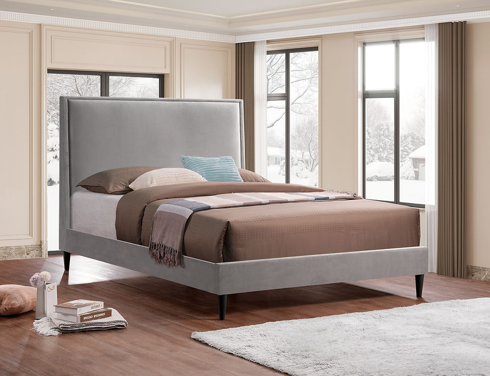 Modern Style Grey Velvet Fabric Bed